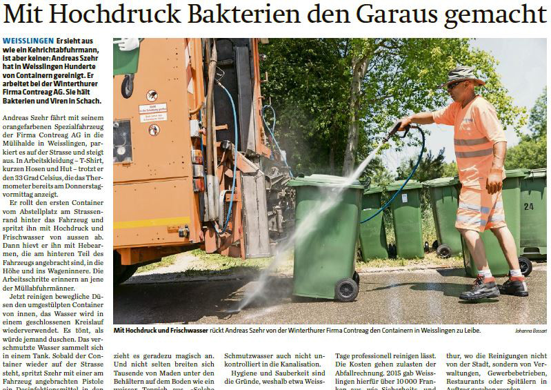 Presseartikel Container-Reinigung der Contreag im Landbote vom Juni 2017