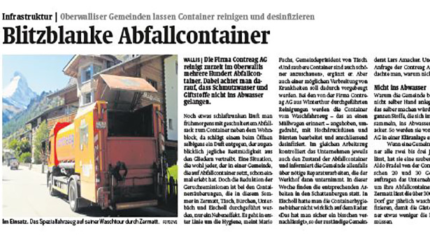 Artikel im Walliser Boten über die Reinigungsaktion der Contreag im Oberwallis