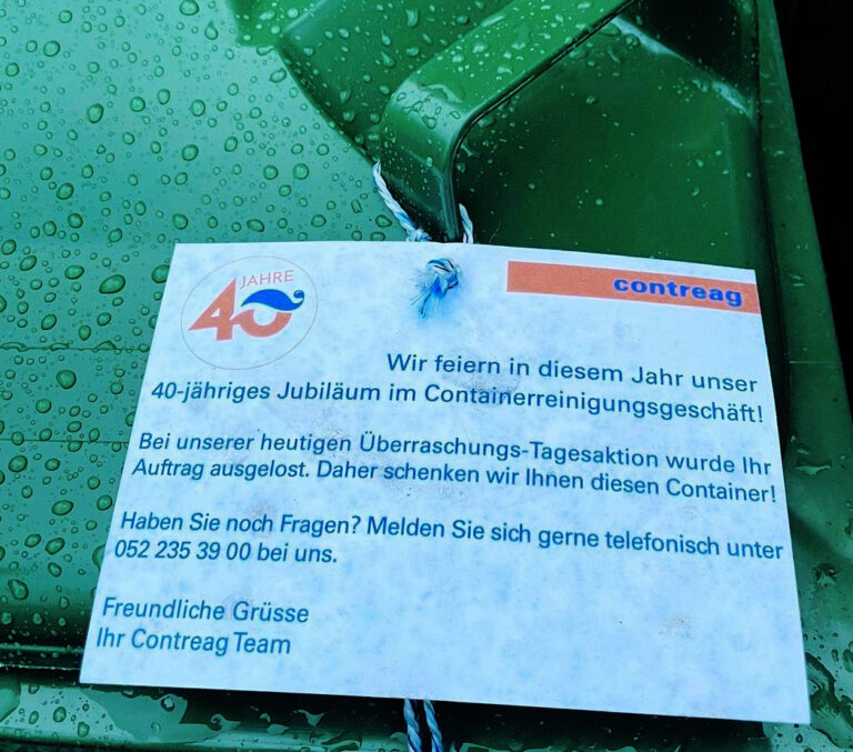 Tagesaktion für das Jubiläum der Contreag mit einem gratis Container