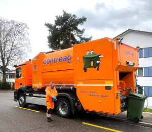 18t E-Actros Containerreinigungsfahrzeug der Contreag mit vollelektrischem Antrieb