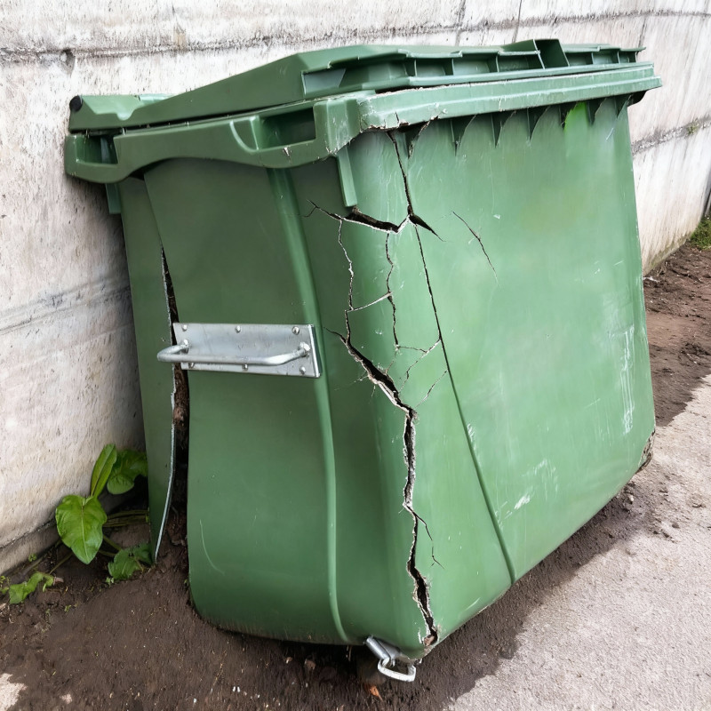 Beispiel für einen defekten Grüngutcontainer, der nicht mehr transportfähig ist